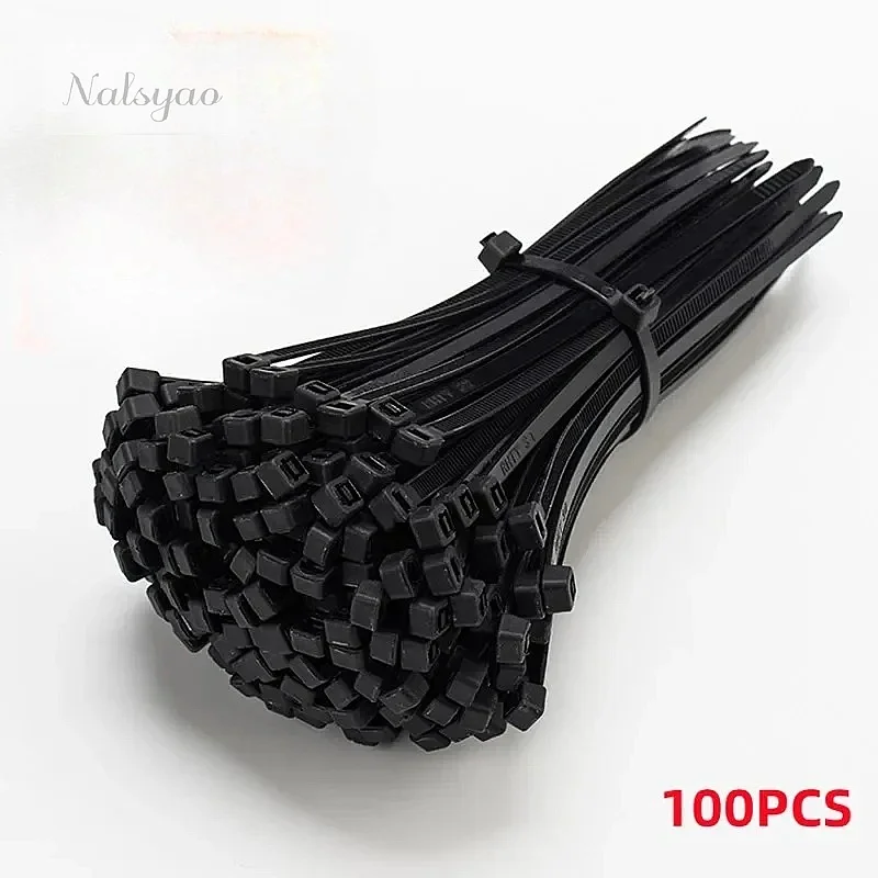 Self-locking Plastic Nylon Cable Ties 100PCS Black 5x300mm & 4x200mm Zip Wraps Strap Set