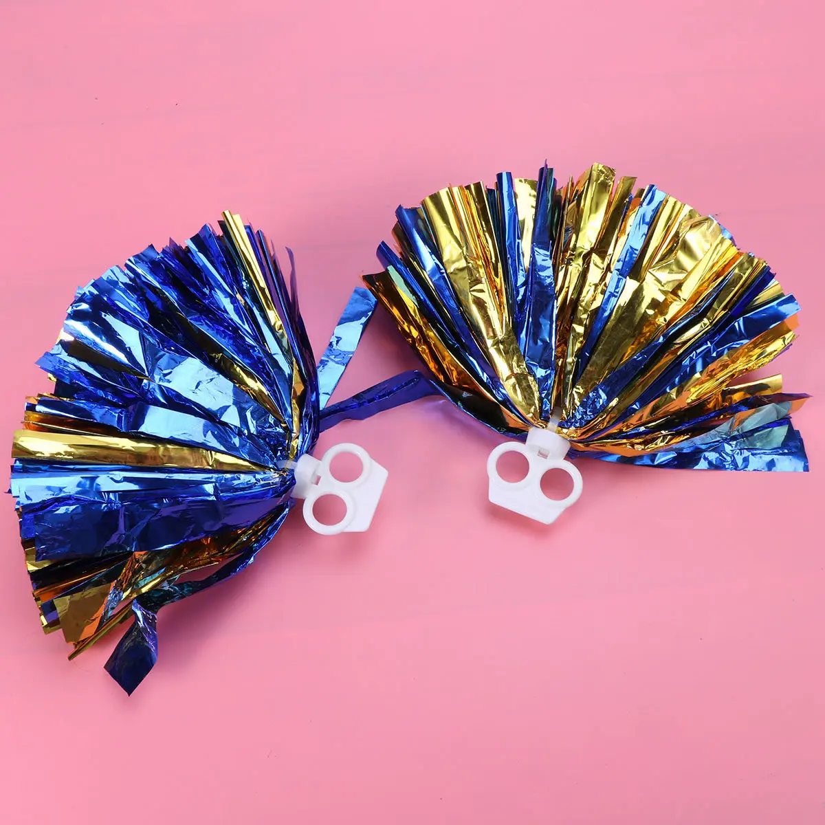 2Pcs Blue and Gold Plastic Ring Pom Poms 30Cm Cheerleading Poms for Football Basketball Tennis Events College