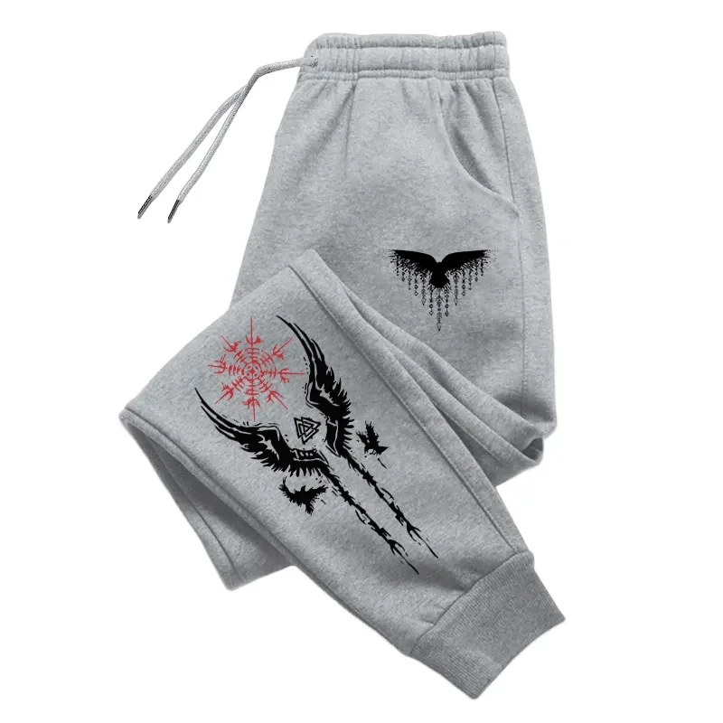 

Vintage Raven Print Trousers Male Home Outdoor Comfort Casual Jogger Autumn Winter New Arrival Men's Sweatpants High Quality