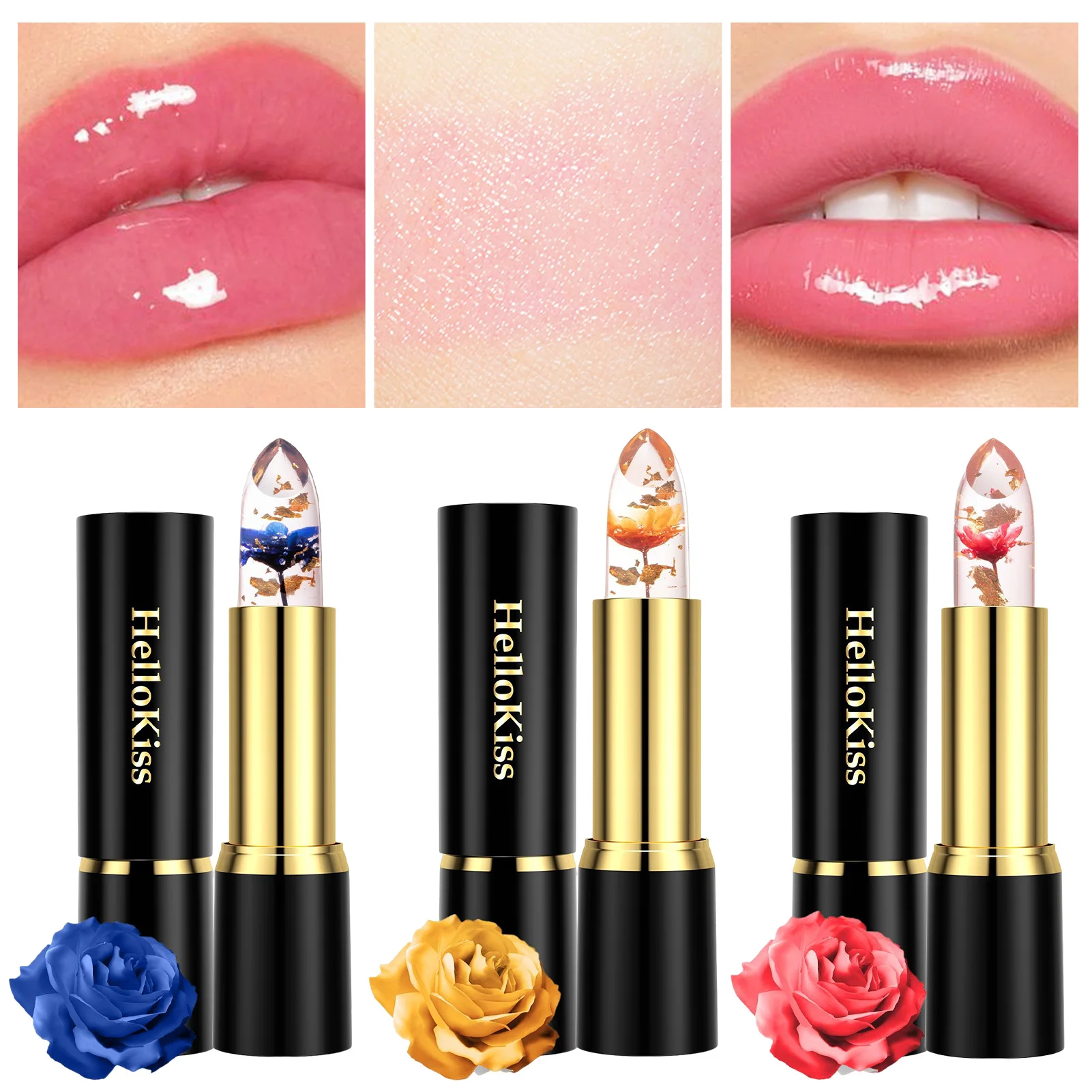 1pc Jelly Flower Lip Balm Moisture Lip Balm Attractive Candy-flavored Lip Gloss Natural Temperature Changed Color Lipstick