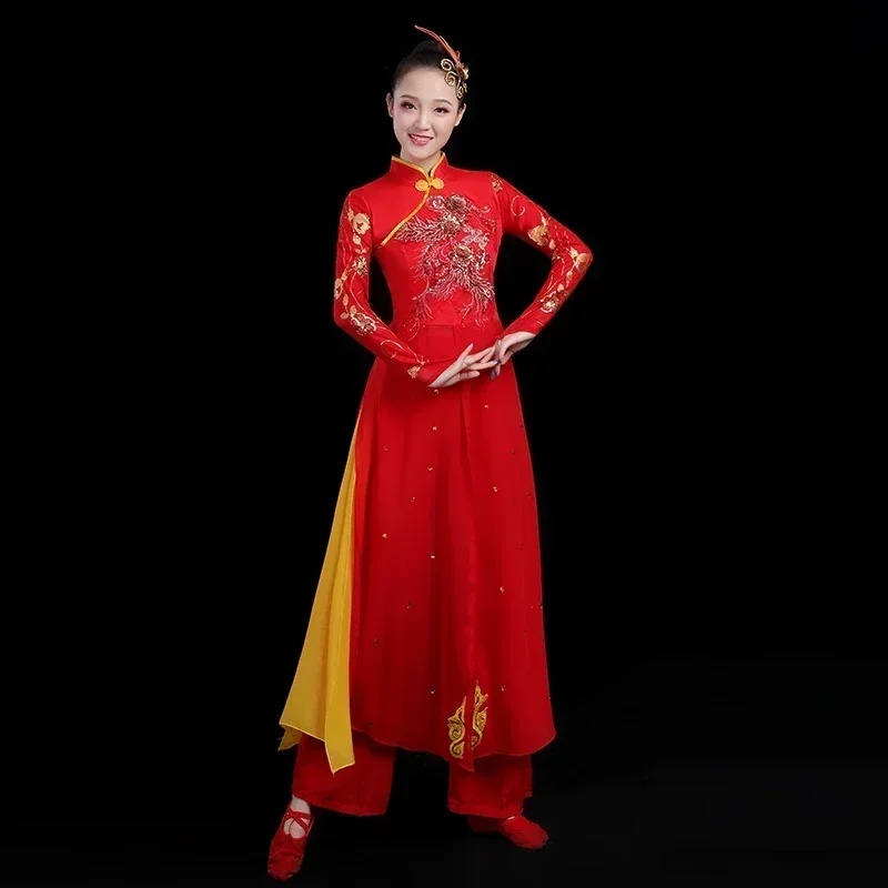 

Adult female ancient chinese costume Drum performance suit male Chinese style festive Yangko dance suit