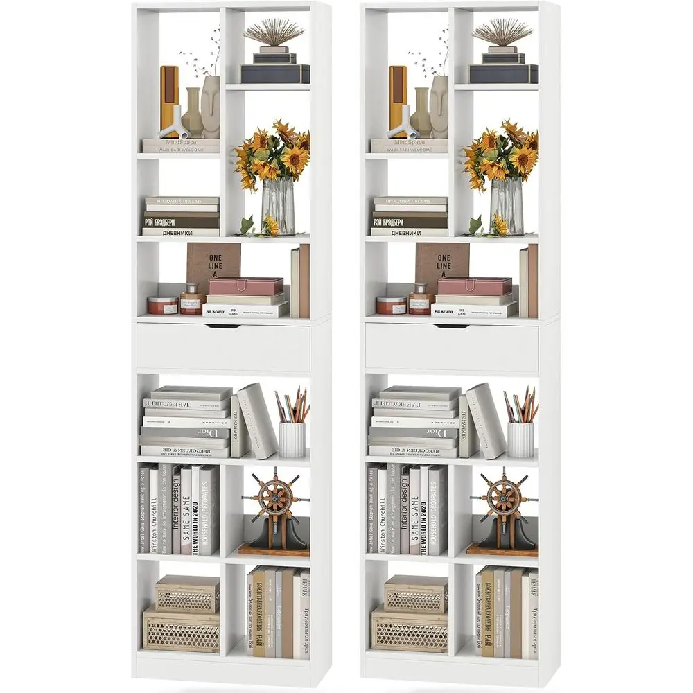 71 Tall Open Cube Bookshelf with Floor Standing Display Rack and Anti-Tipping Kit for Living Room or Study (White)