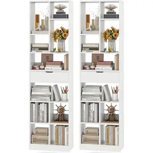 71 Tall Open Cube Bookshelf with Floor Standing Display Rack and Anti-Tipping Kit for Living Room or Study (White)