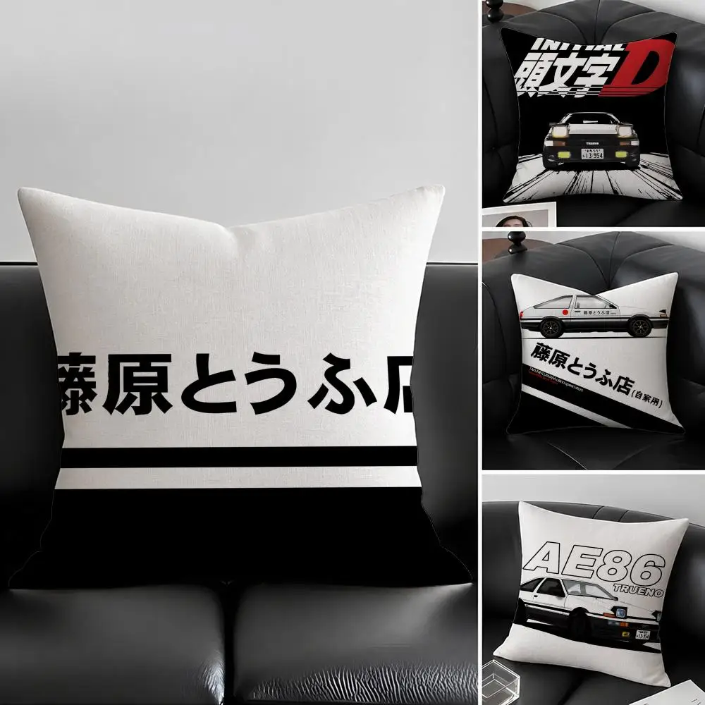 Anime Initial D Cushion Cover Natural Linen Pillowcase Set, All-in-One Decor for Sofa, Bedroom & Chair