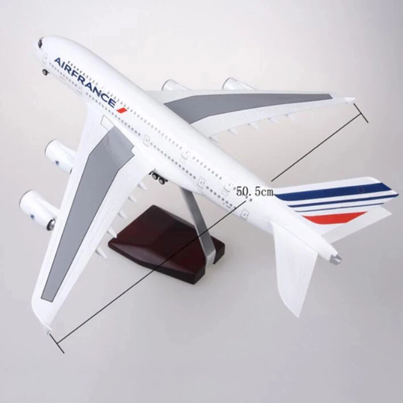 1/160 50.5CM Airplane Air France Airline 380 A380 Model W Light and Wheel Diecast Resin Plane for Collection or Gift (Size : wit