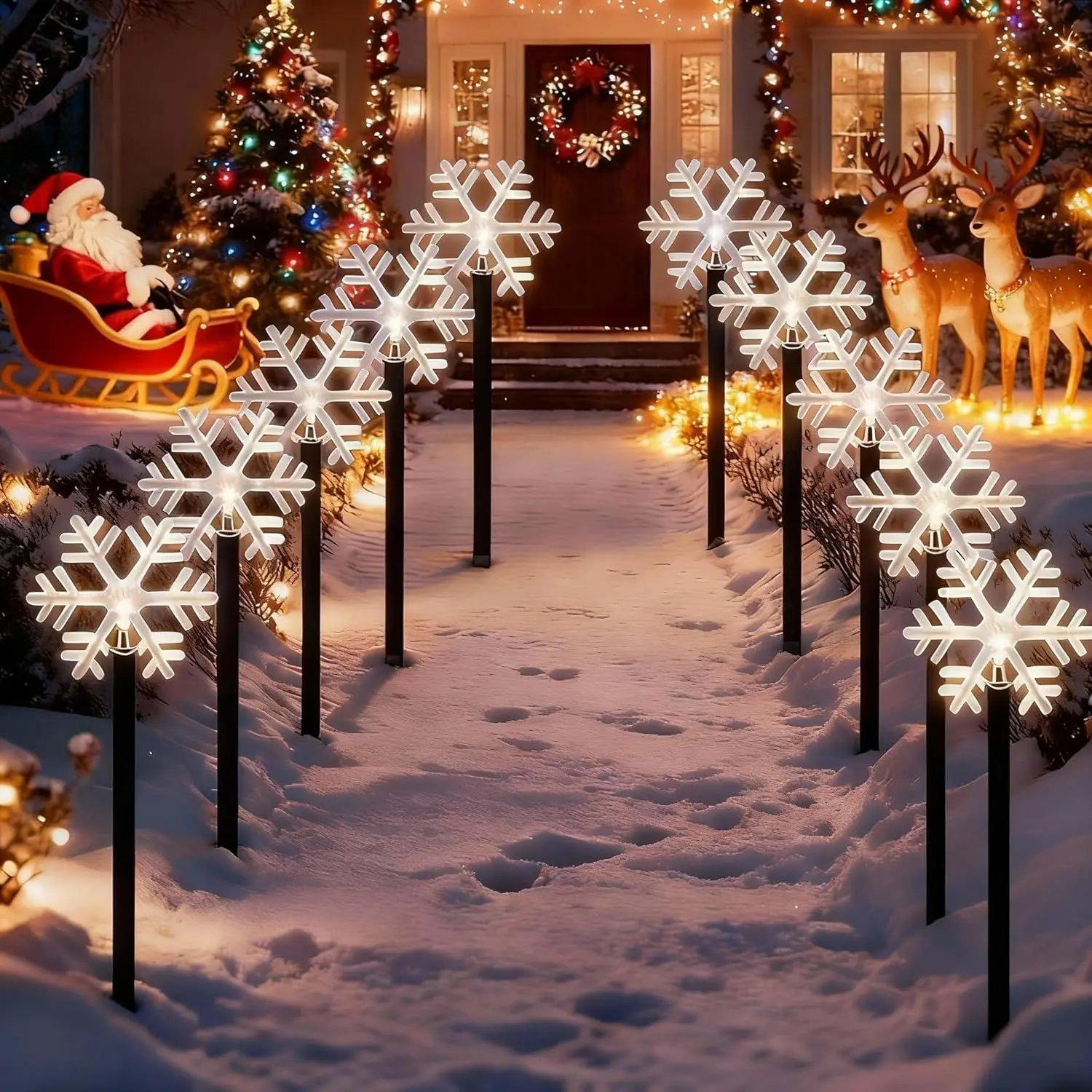 

10 шт. Рождественские снежинки на солнечной энергии, светодиодные дорожные фонари, водонепроницаемые 3D уличные садовые фонари для зимних праздников