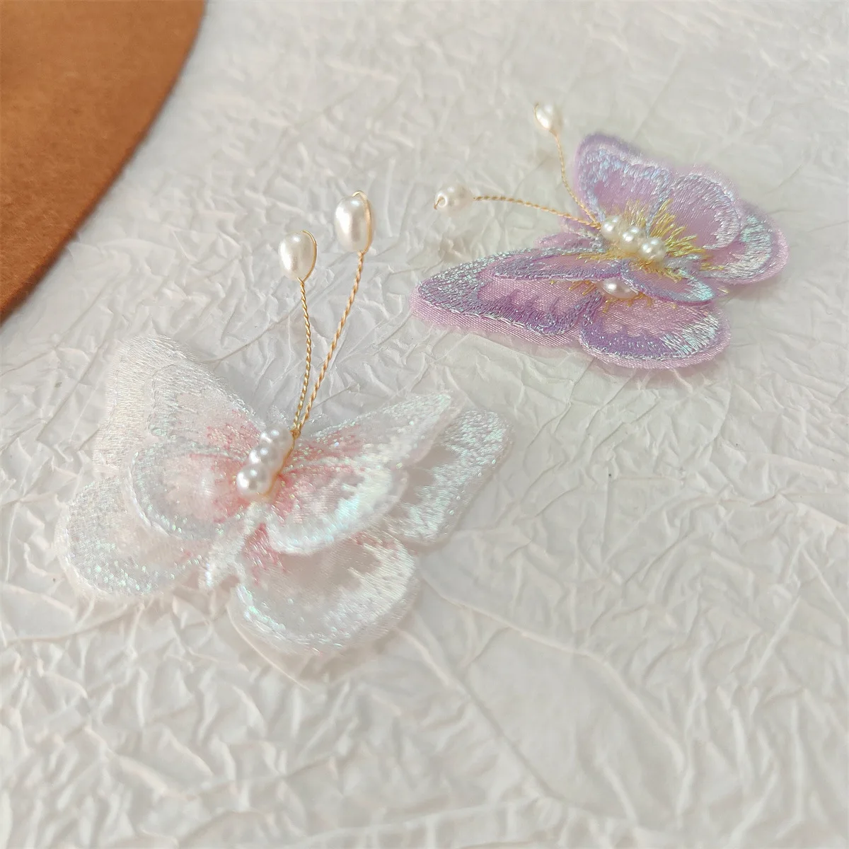 10PCS Double embroidery mesh pearl butterfly accessories diy children\'s hair accessories clothing shoes and socks bag accessorie
