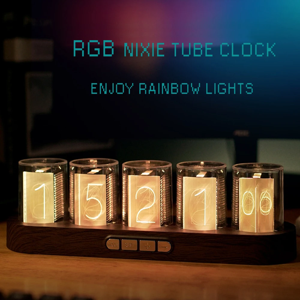 RGB Nixie Tube Clock Diy Digital LED Glow Tube Clock Luxury Desktop Electronic Watches Table Clock Home Gaming Decoration Gift