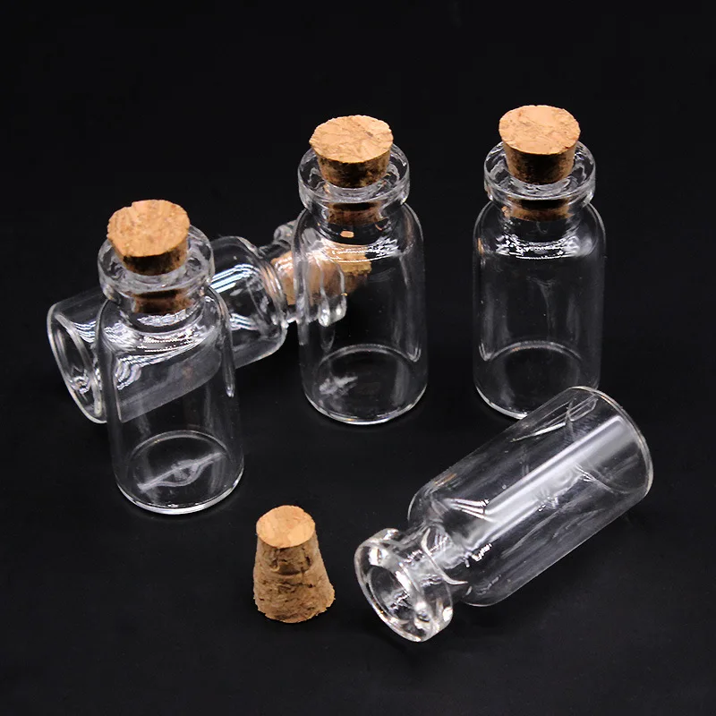 10 Pieces 1ml 2ml Clear Glass Bottle with Cork Empty Spice Jar Science Experiment Crafts Mixing Capacity 24x12mm/11*22mm