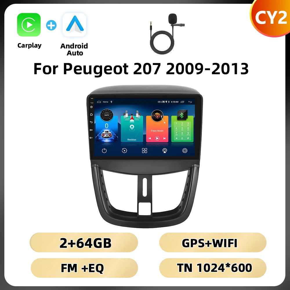 Podofo 8Core Qualcomm Autoradio Voor Peugeot 207 2009-2013 Multimedia Speler Carplay Android Auto 8 + 128G WIFI 4G GPS Auto Stereo