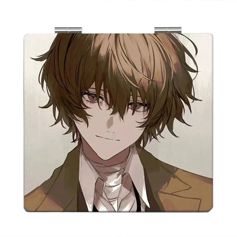 Lusterko do makijażu składane dwustronne Bungo Stray Dogs 7×6cm Anime Śliczne Przenośne Podróżne Mini Dziewczęce Powiększające Kwadratowe