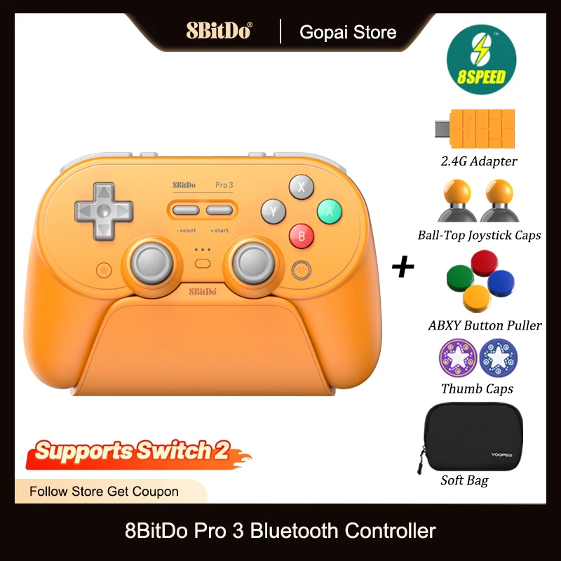 8BitDo Pro 3 Bluetooth Controller for Switch 1/2 Windows, Apple, SteamOS with TMR Joysticks,Switchable Triggers,Swappable Button