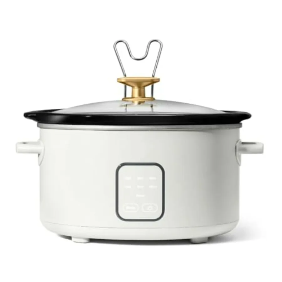 

4Qt Slow Cooker with Touch-Activated Display in White Icing Automatic Warm Function Maintains Temperature Effortlessly Non-skid