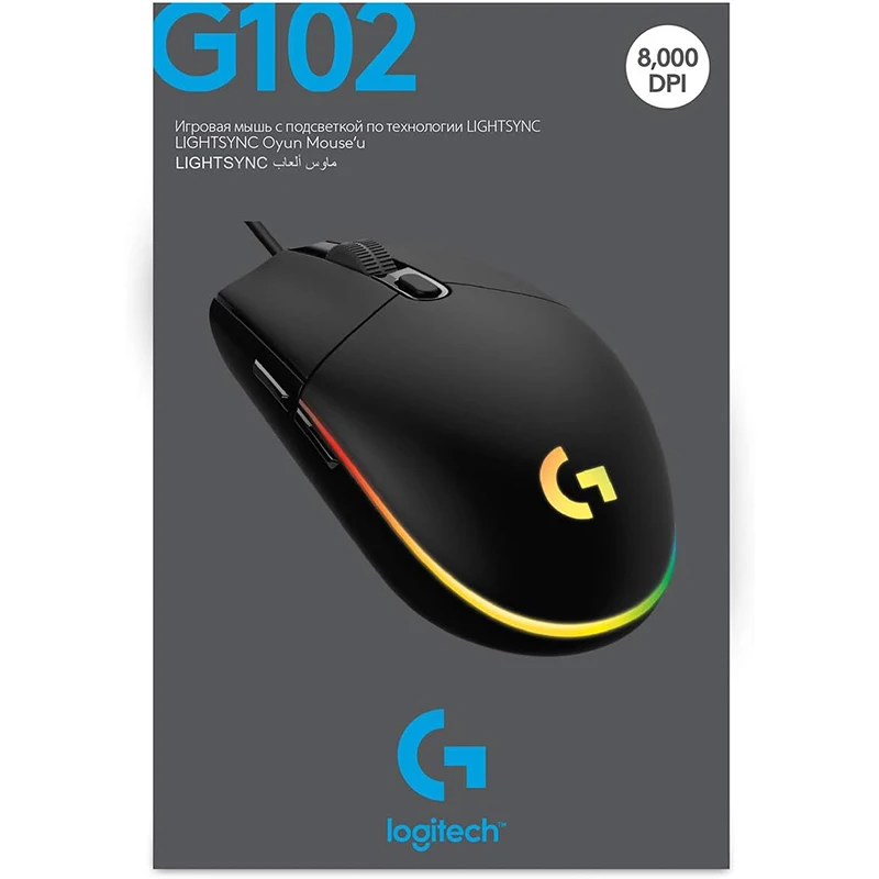 ماوس الألعاب Logitech G203 G102 Lightsync RGB الأصلي، 8000 نقطة في البوصة، 6 أزرار، خفيف للغاية 85 جرام لألعاب الكمبيوتر الشخصي