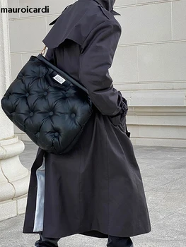 Men's Oversized Black Belted Trench Coat 4 Mauroicardi Spring Autumn Cool Long Black Oversized Trench Coat Men Belt Double Breasted Loose Casual Windproof Outerwear 2022 4