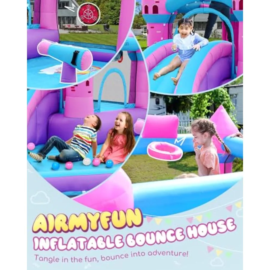 Backyard inflatable waterslide bounce house for kids 3-12 pink PVC material wet/dry use splash pool included sturdy outdoor bou view 6
