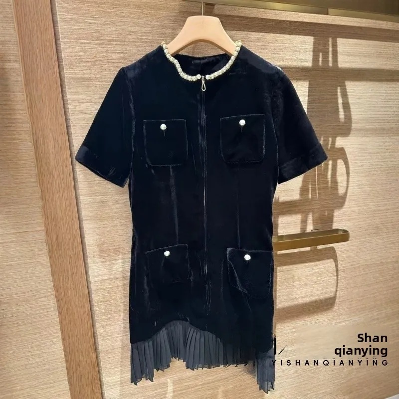 

Ele Velvet ort Sve Dr round Ne Сращенная юбка Плиссированная французская юбка Осень 2025 Роскошная S Home Faion для женщин