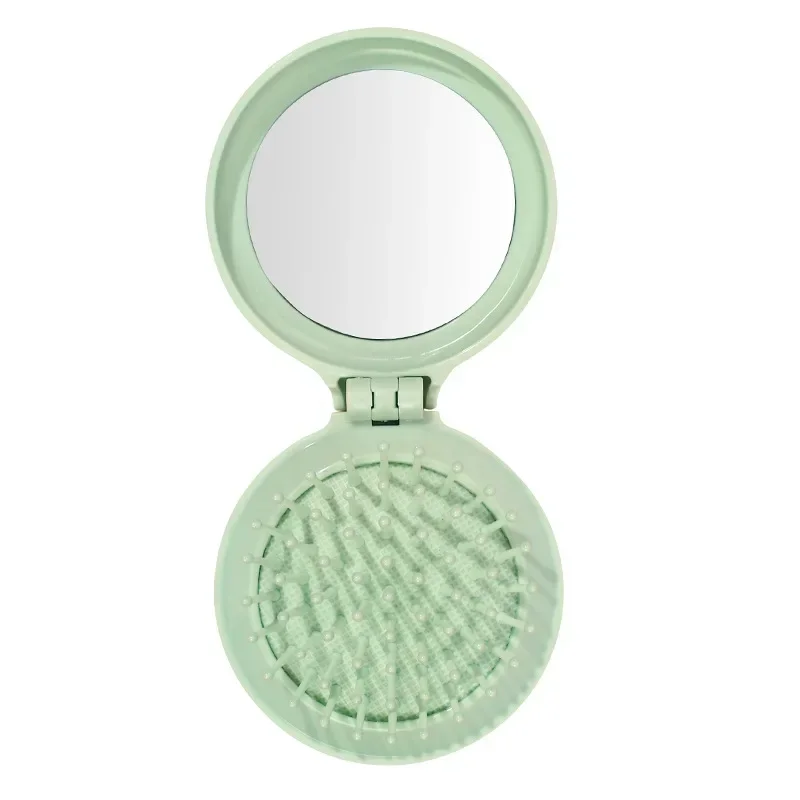 Foldable Air Cushion Comb with Mirror Compact & Portable Travel Mini  Massage Hair Brush for Women Student Girl Round Cute