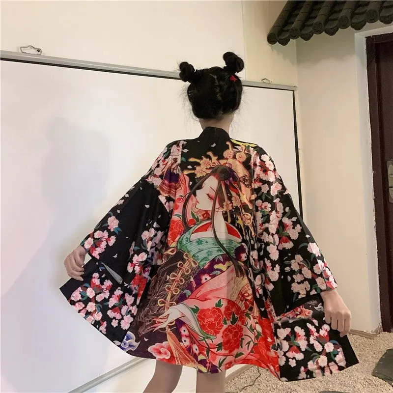 

Chinese Style Artistic Beauty Print Street Loose Travel Sun Protection Couple Modified Japanese Style Open Front Thin Coat