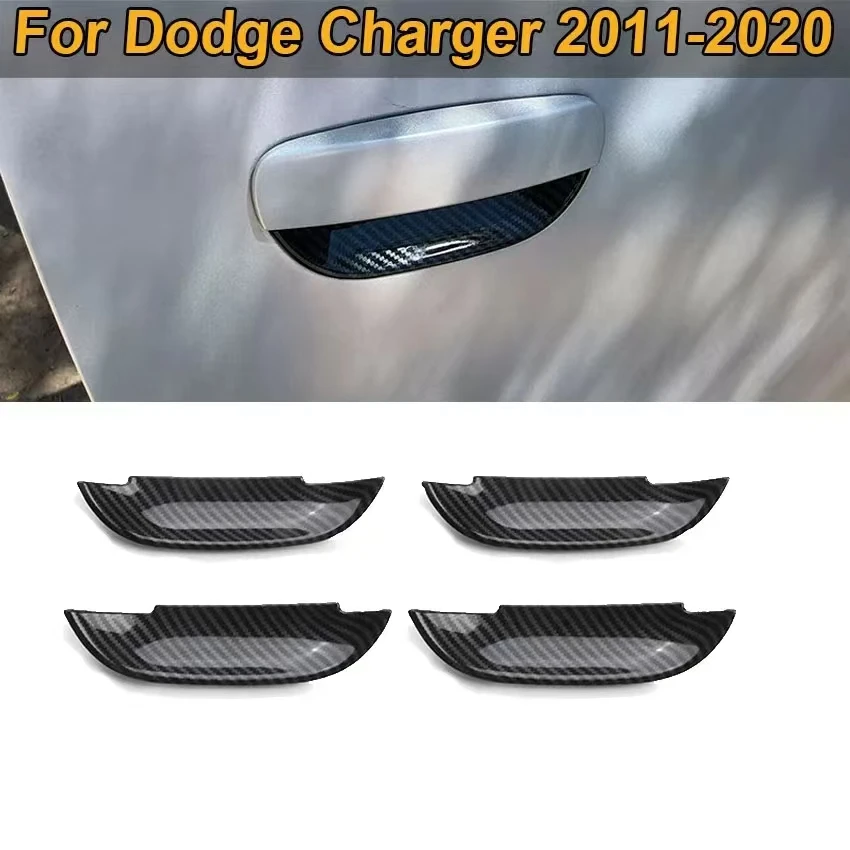 4 Pcs/Set Car Side Door Handles Bowl Cover Trim Carbon Fiber Decals Bezel Parts for Dodge Charger 2016 2017 2018 2019 2020 2021