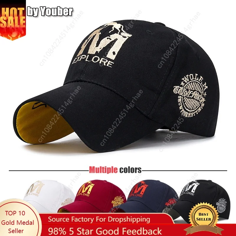 

M letter Wolf Totem Embroidery Cotton Adjustable Baseball Cap Sun Hat Trucker Caps Dad Hats