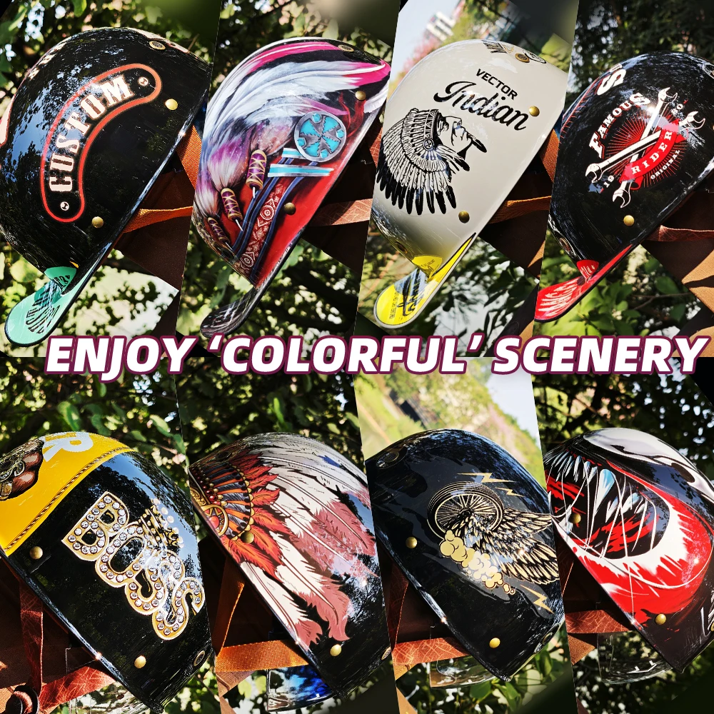 

Retro Half Face Motorcycle Helmet with Transparent Inner Lens - Vintage Style for Harley & E-Scooters | Lightweight Comfortable