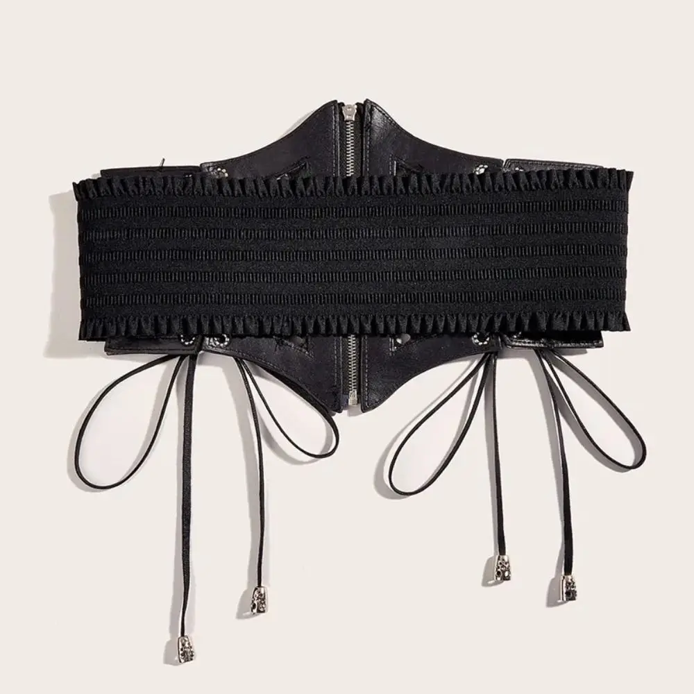 문 지퍼 펜던트 레오파드 프린트 허리띠 PU 가죽 하이웨이스트 속이 빈 코르셋 벨트 탄성 허리밴드 와이드 허리 벨트 여성용