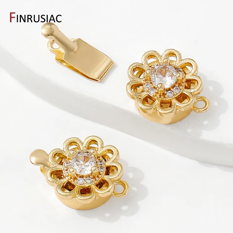 Blumenverschlüsse aus 14 Karat vergoldetem Messing, Verschlüsse, geschichtete Zirkonverschlüsse, Verbinder für DIY-Schmuckherstellungszubehör