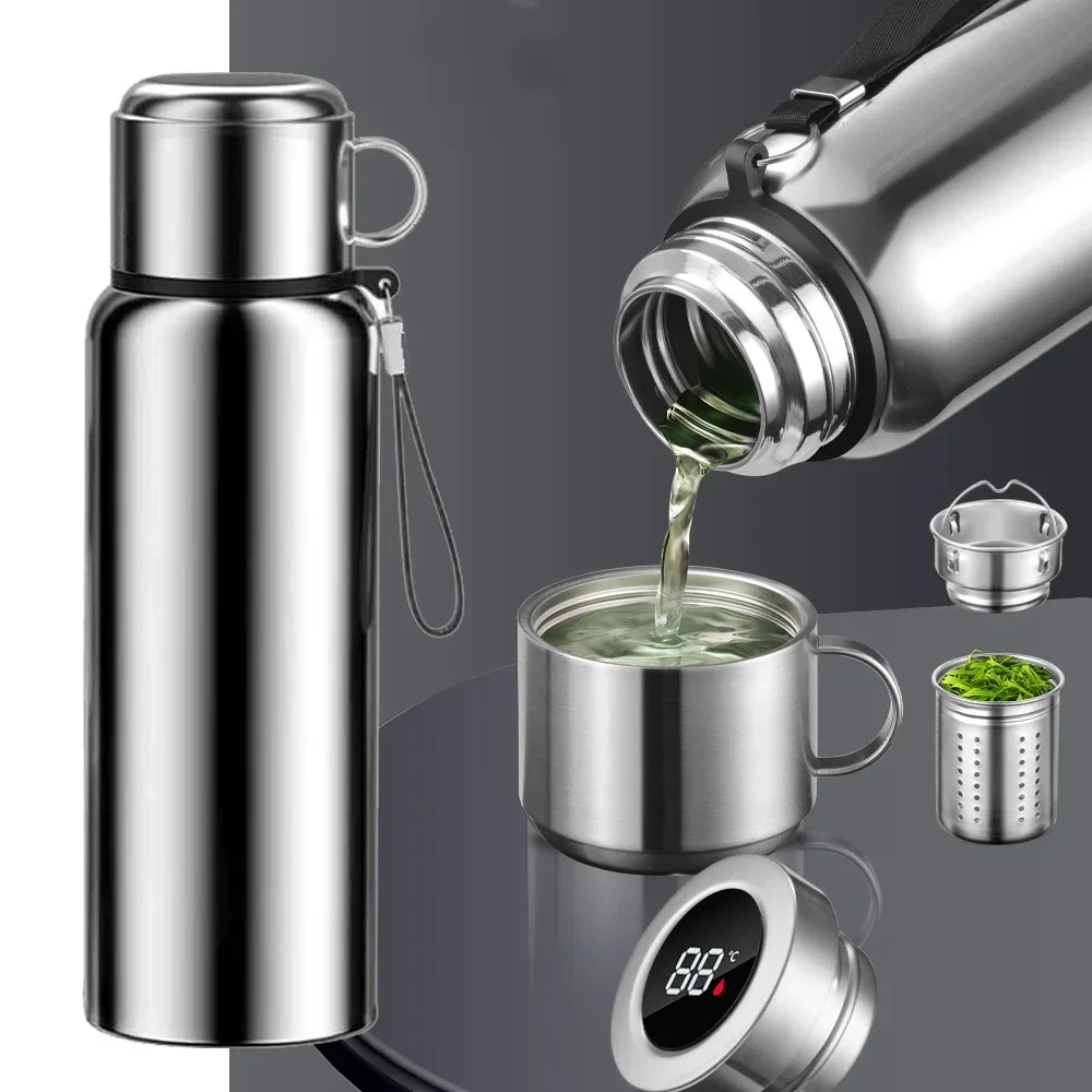 Stainless Steel Thermos Vacuum Hot Water Flask Large Capacity Smart Thermos Water Bottle Temperature Display Insulated Mug Cup