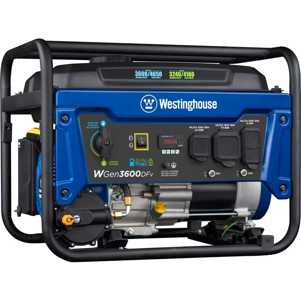 

Dual Fuel Portable Generator with 4650W Peak Power, RV-Compatible 30A Outlet, Gas and Propane Capable