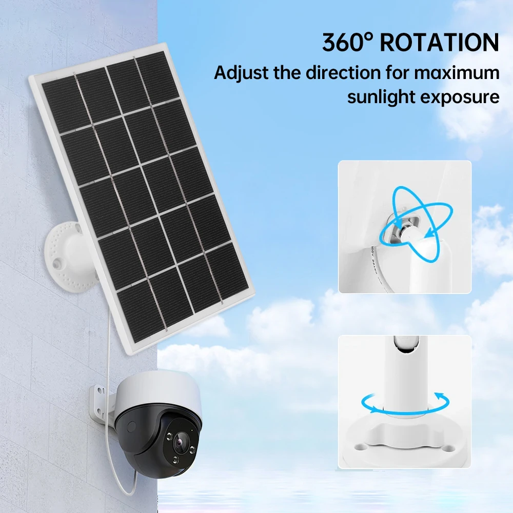 8W Camera Solar Panel Charger Type-c/DC5521 Interface Single Crystal Solar Charging Panel for Monitoring Security Cameras