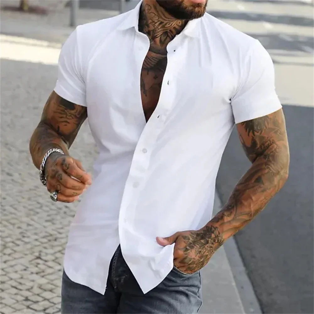 Men's Personalized Custom 3D Printed Simple Business Shirt Short-sleeved Lapel Button Outdoor Shopping Fashion Thin Top