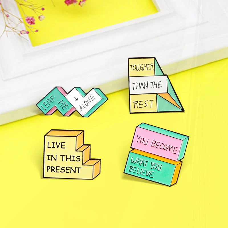 become Leaf me alone' Colorful Geometric Pin Lapel Badge Jewelry Gift Fun Life Quotes Enamel Pins 'Live in this present,You