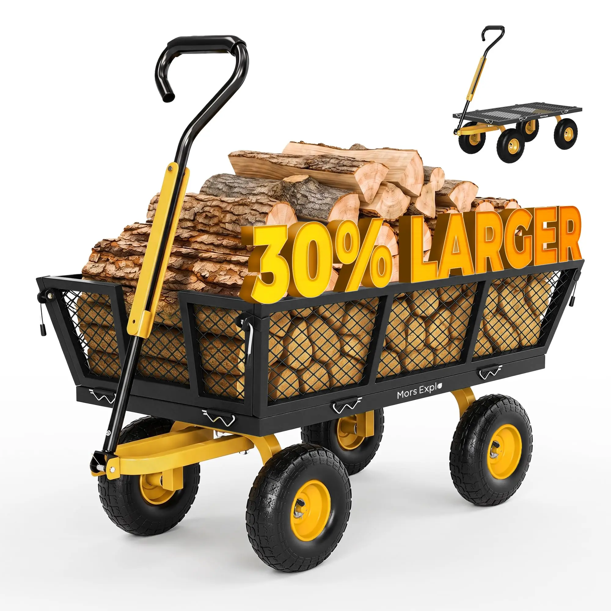 900 Lbs Heavy Duty Steel Garden Cart, Outdoor Metal Garden Wagon On Wheels, Utility Yard Cart with Mesh Removable