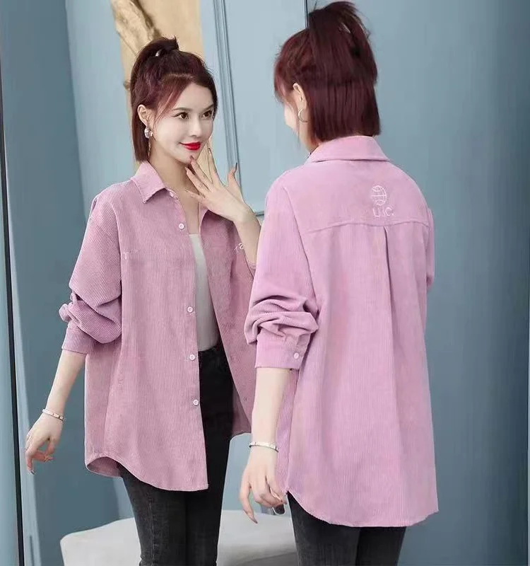 

Spring Core Women's Long Sve Velvet irt Hong Kong Sle Loose Faionable Slimming irt Collar Button Detail Pure ...