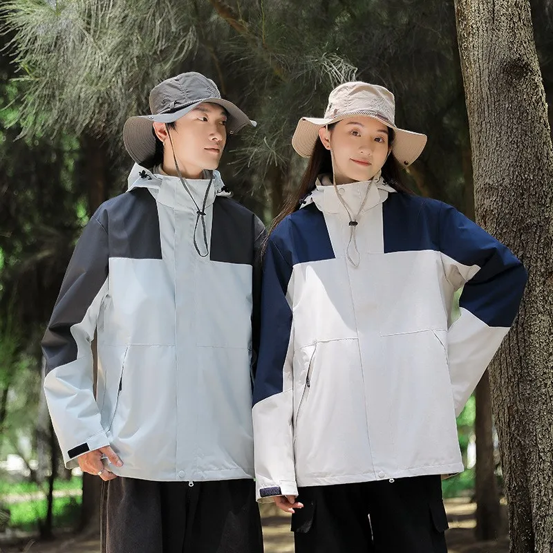 

New Autumn Winter Tee-in-One Hooded Fce Lined Outdoor Windproof Men's Jaet Two-Piece Set Vest Top Layer Color Blo De...