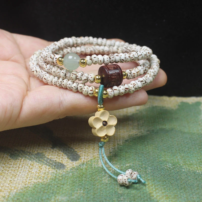 4mm Star and Moon Bead Multi-loop Buddhist for Women, Chinese Style Floral Simple Beaded Bracelet, Prayer Beads Jewelry