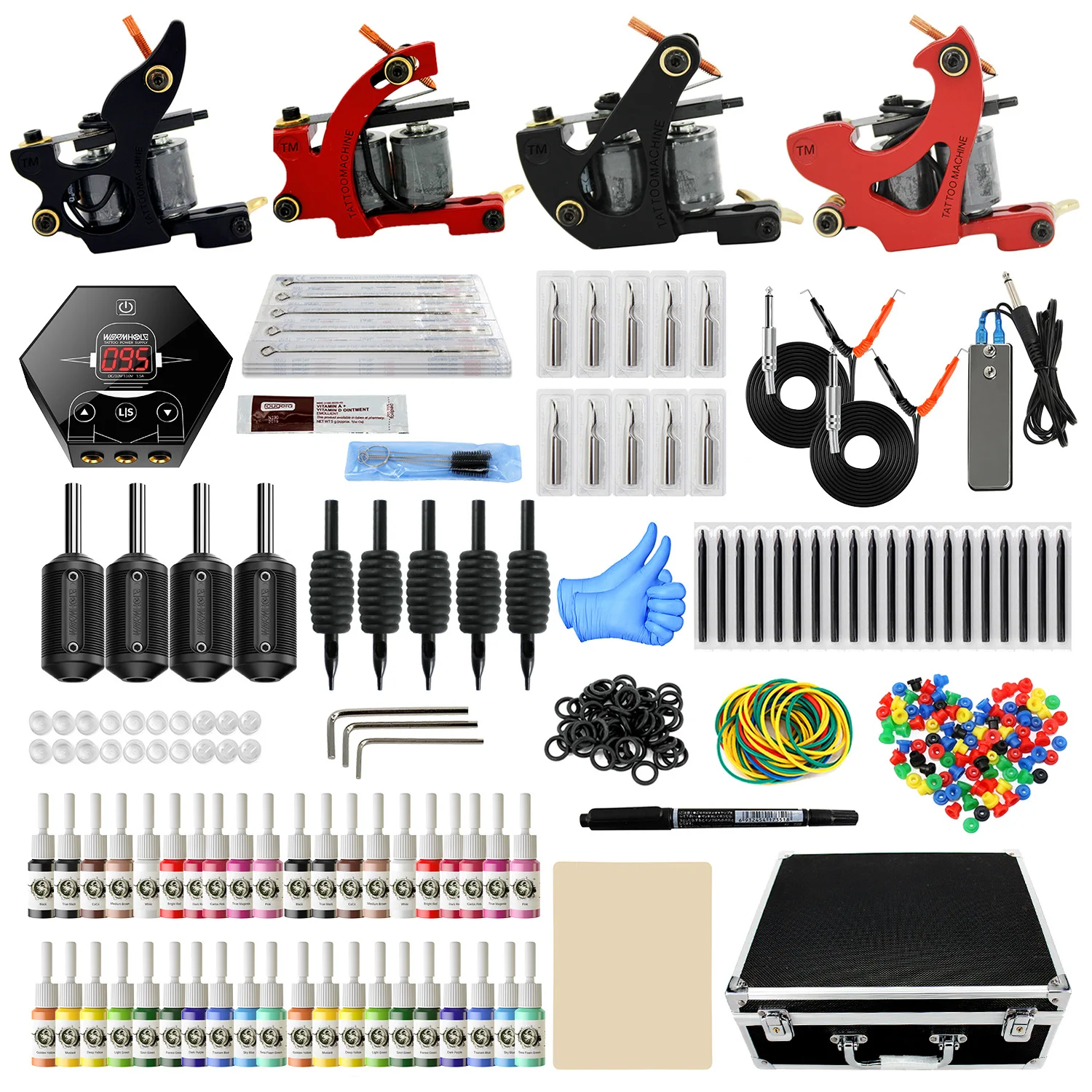 Professional tattoo machine set full set of tattoo equipment 40 tattoo pigments 4 machine tattoo needle tool accessories