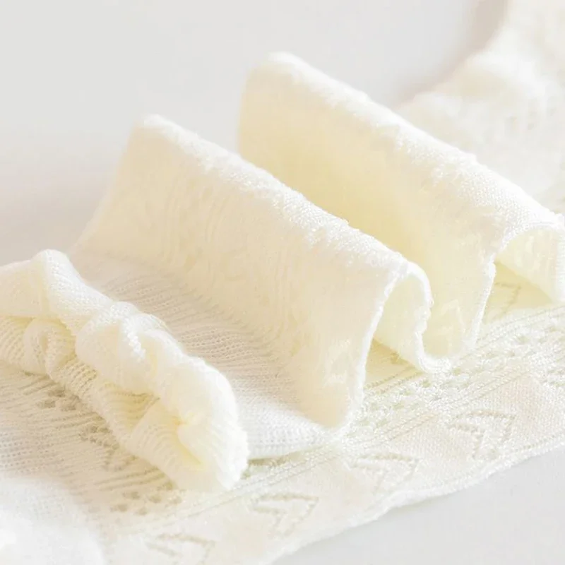 3Pairs Princess White Lace Ruffle Stockings Girl Summer Mesh Sock Thin Breathable Kids Long Socks 3-12Year Children Calf Socks