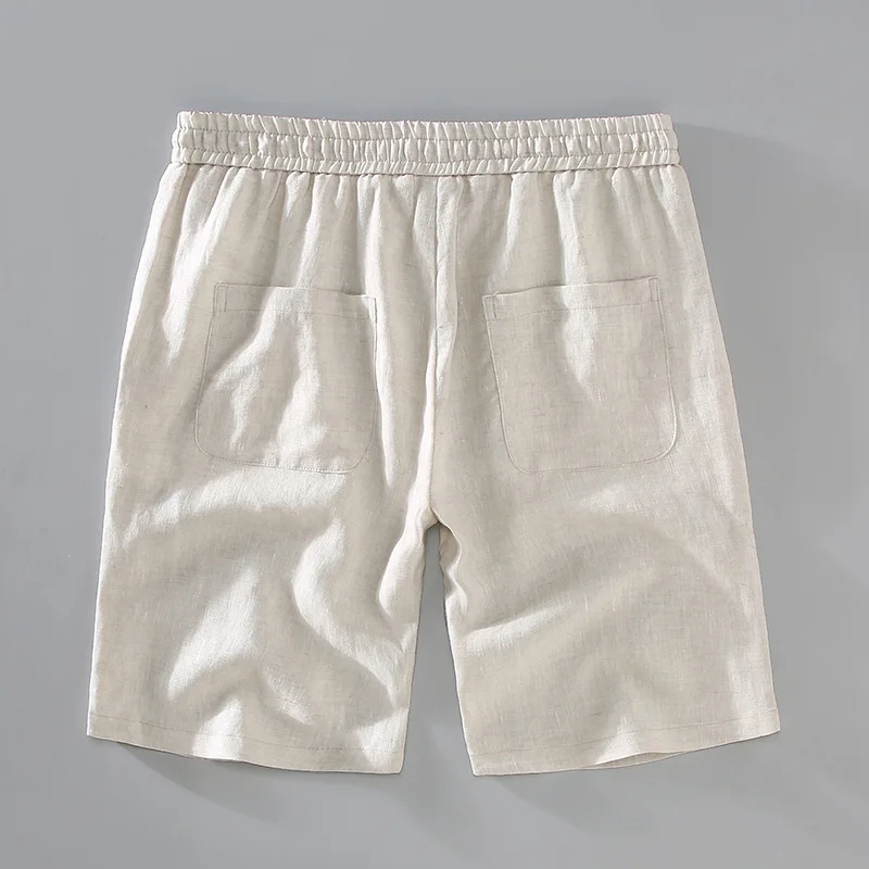 ピュアリネンメンズバケーションショーツ 2025 アーバンスタイルスリムストレートレッグミニマリストデザイン夏カジュアル巾着ショーツ