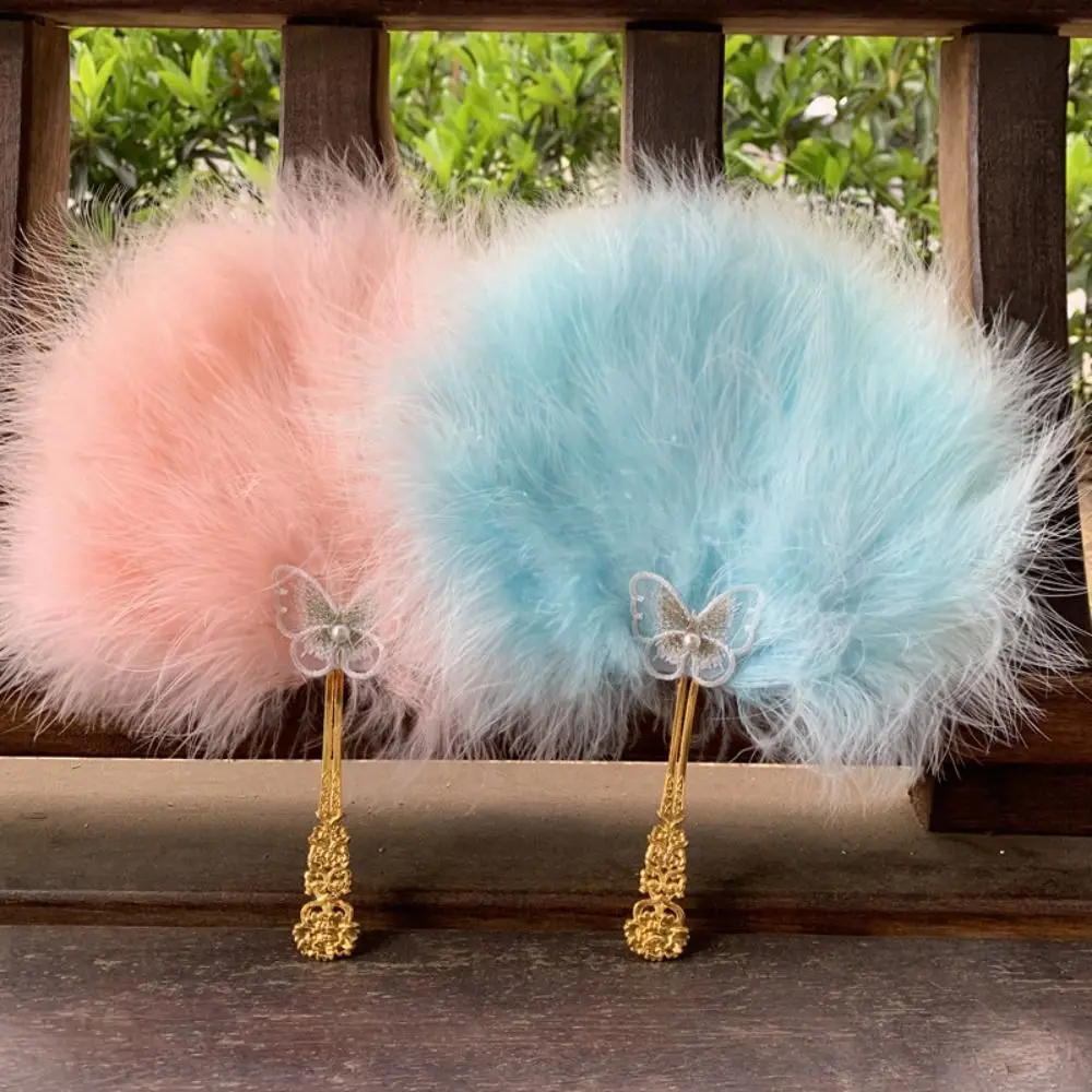 Portable with Tassels Fairy Feather Fan Fluffy Colorful Craft Fan Foldable Photo Prop Dance Hand Fan