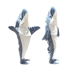 Shark Sleeping Bag Shawl Hooded Flannel Blanket Homewear Clothes Cartoon Pajamas Office Nap Animal Jumpsuit  For Children Adult