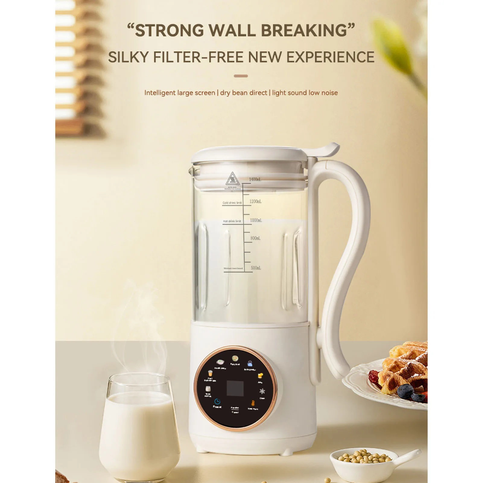 1.4L ナッツミルクメーカーマシン多機能豆乳メーカージューサータイミング自動洗浄断熱機能 600 ワット米国プラ