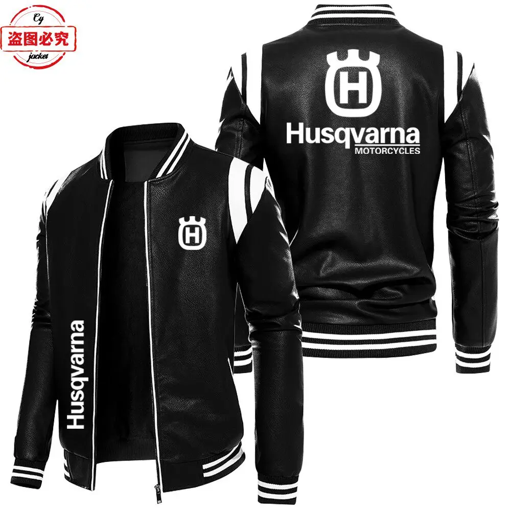 Husqvarna Motorcycle Logo Printed Riding Suit with Fleece Leather Jacket PU Leather Jacket Men's Husqvarna Jacket Racing Suit
