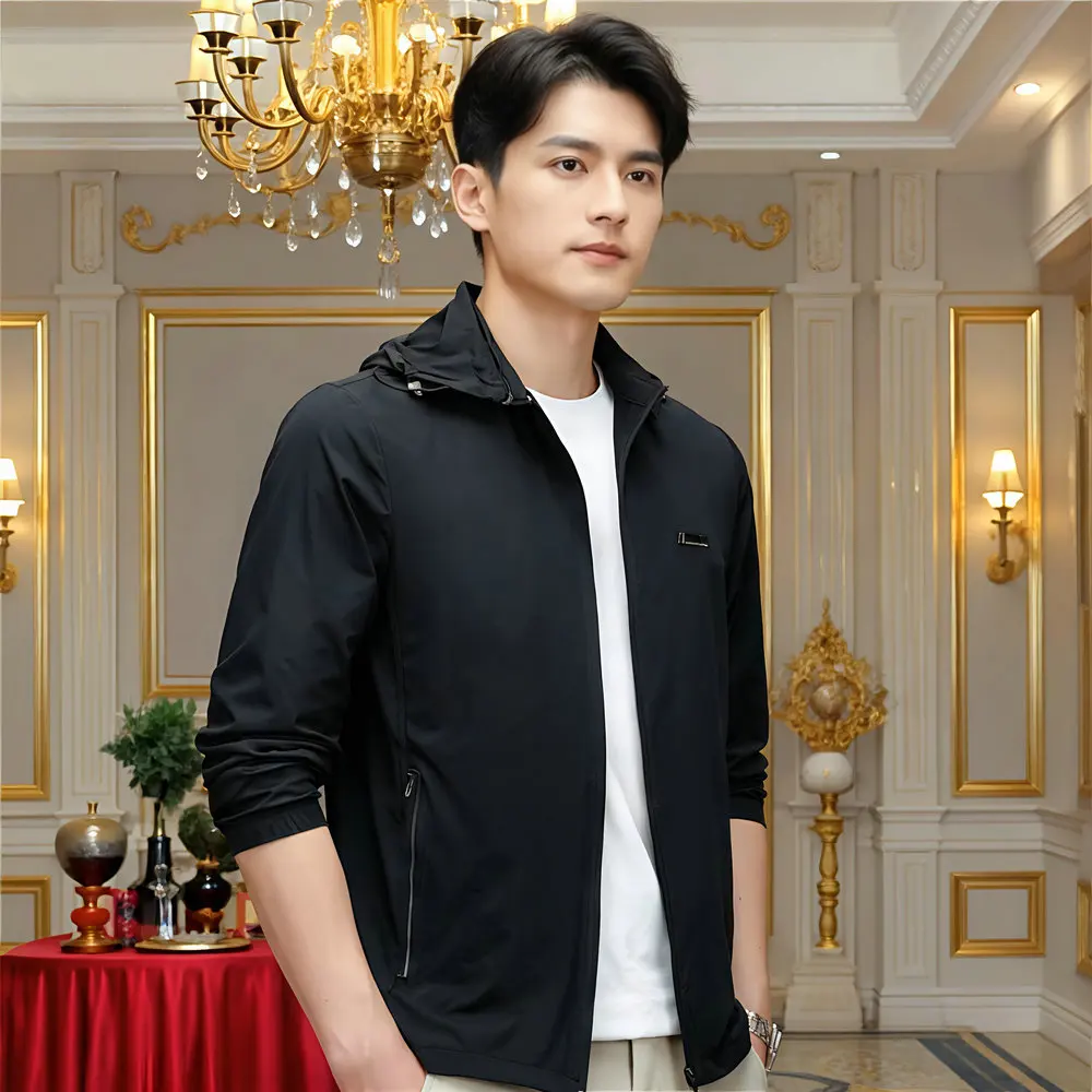 

Men's Ultra Lightweight Sun Protection Jacket Gray Navy Blue Breathable Fabric Hooded Coat for Outdoor & Urban Wear Summer