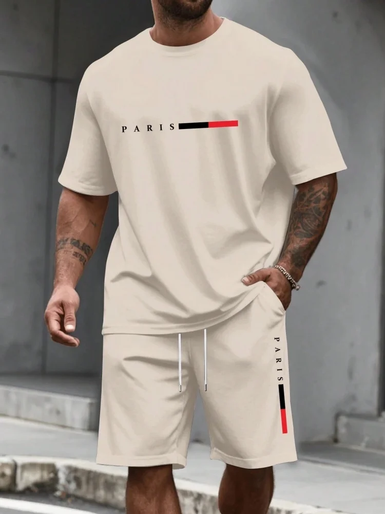 Men's Tracksuit 2 Piece ​O-neck Short Sleeve Shirt Shorts Set Men's Running Suit Plus Size T shirts Man Clothing Summer T-shirt view 5