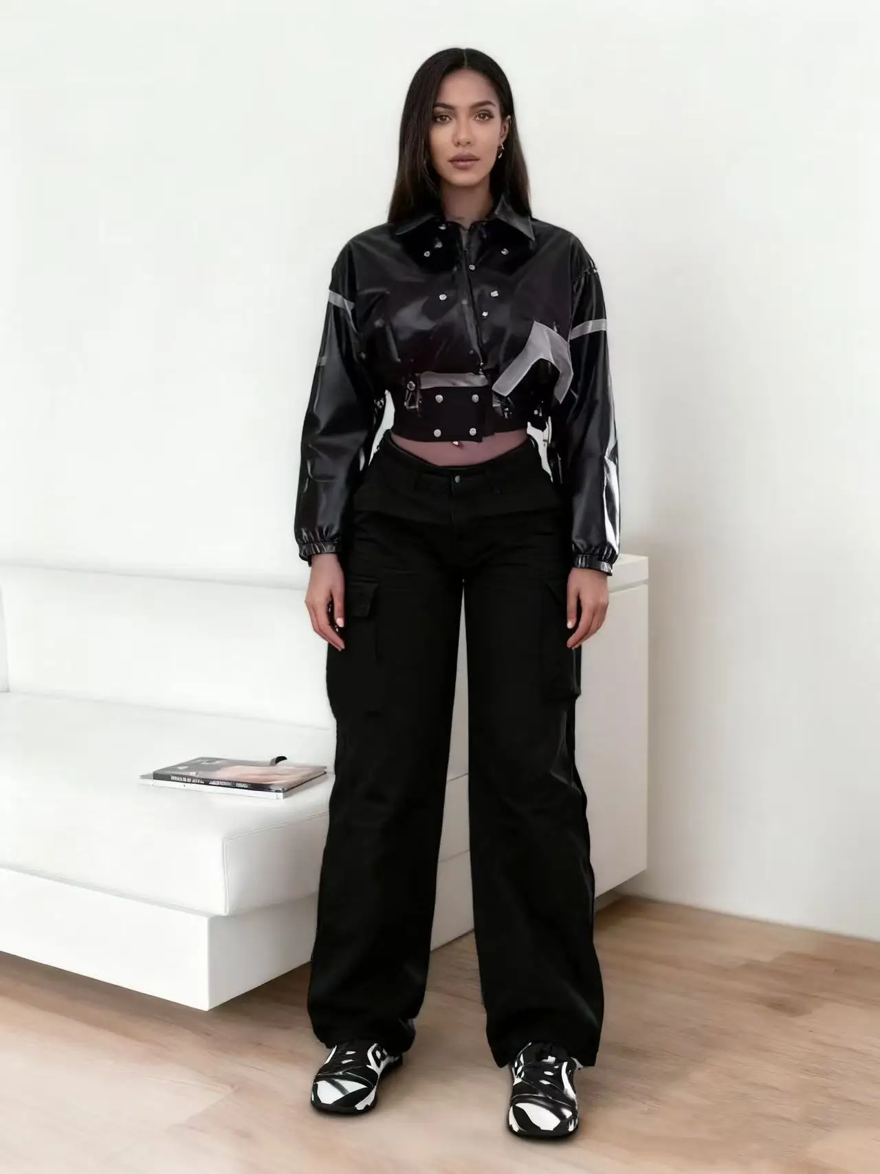 Klassische Damen-Camouflage-Hose mit mehreren Taschen und geradem Bein, Y2K-Hose mit Knopfverschluss, geeignet für den täglichen Outdoor-Einsatz in allen Jahreszeiten – Detail 1