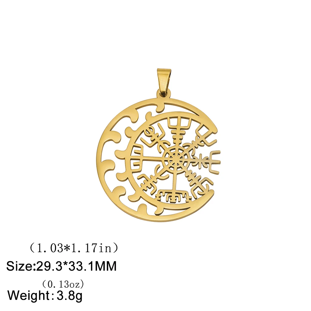 Dawapara Compass Vegvisir Pendant Crescent Amulet Runes Circle Stainless Steel Charms for Jewelry Making Nordic Gifts