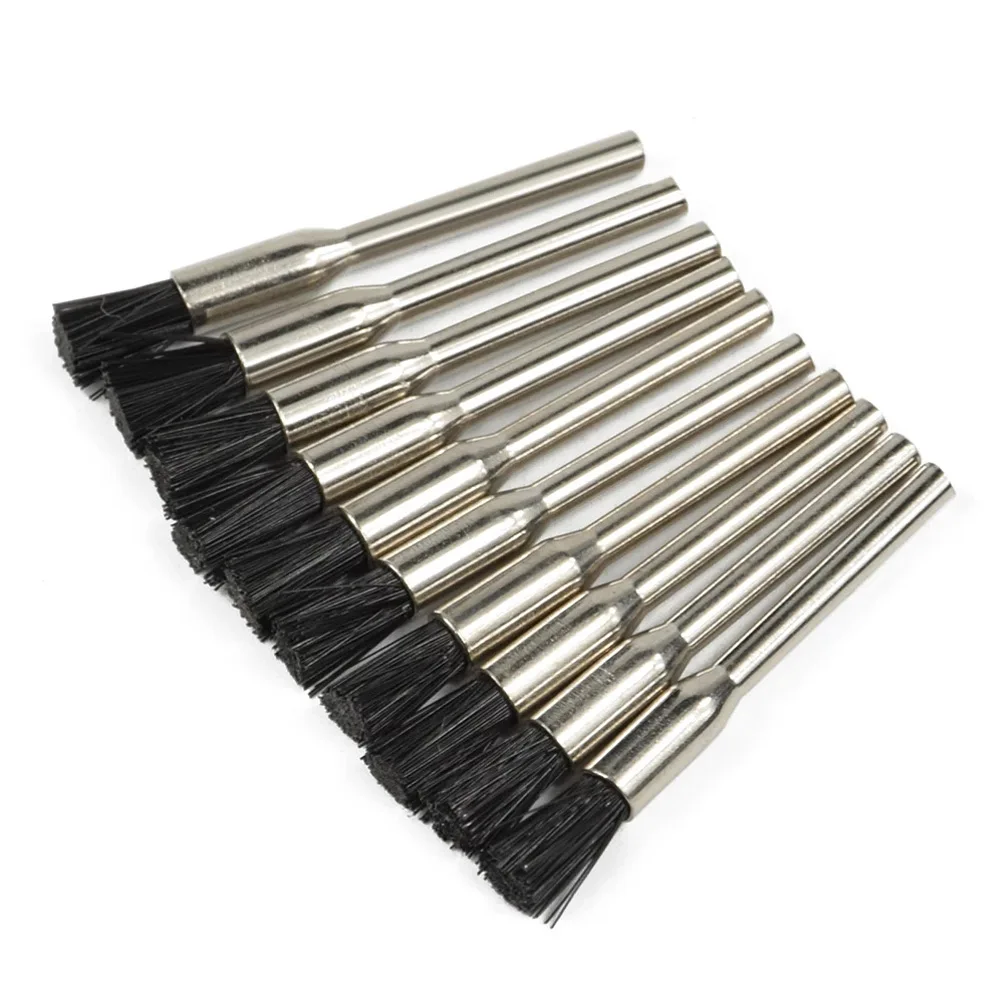 10pcs Bristles Wheel Brushes Wire Wheel Brush Set Rotary Tool Polishing Rust Removal Brush Black Pig Hair Brush Pen Type 3x5mm