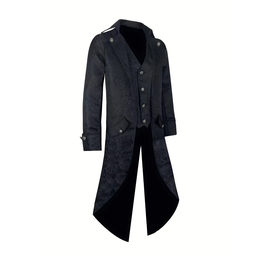 レトロメンズタキシードコート黒制服中世ロングジャケットパンクゴシック騎士ウインドブレーカーハロウィンコスプレ衣装コート